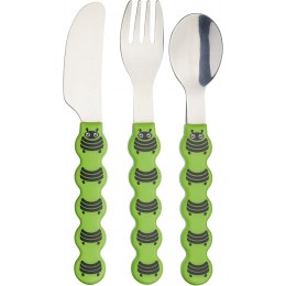 Kitchen Craft Kids 3 teiliges griffiges Kinderbesteck Grüne Raupe inklusive Messer Gabel und Löffel Stahl 15.5 x 1.3 x 1.3 cm - BKASDWMN