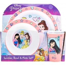 Disney Princess Filzstift Princess 3-teiliges wiederverwendbares PP-Geschirr-Set für Kinder Cinderella Mulan Belle Teller Schüssel Becher Geschirr recycelbar leichtes Material - BTHYN283