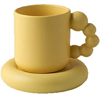 QINGGANGLING999 Tassen Kaffeetassen Kreativer Ball-Griff-Design-Wasser-Tasse Niedliches Mädchen-Home-Frosted Cup-Kaffee-Milch-Becher-Untertasse Set Bechersets Color : Yellow - BWWGD129
