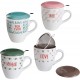 Baroni Home Teetasse aus Keramik mit Sieb aus Edelstahl. Teekanne mit Deckel Untertasse bunt Rosa Sweet 13 x 10 x 11 cm - BSQZTHW1