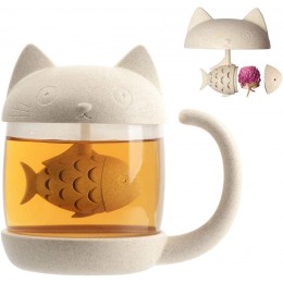 Cymax 250ml Katze Glas Tasse Teetasse mit Fisch Tee Infuser Siebfilter Wasser Becher Perfektes Weihnachten Geburtstag Geschenk für Katzenliebhaber - BZSMJ9D9