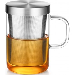 ecooe 500mlvolle Kapazität Glas Tasse mit Silberne Edelstahl Sieb und Deckel Teeglas Teebecher aus Borosilikat Teetasse - BWGRIVN6