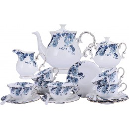 fanquare 15 Stück Blaue Blumen Porzellan Tee Sets,Vintage Keramik Kaffeeset,Hochzeit Tee Service für Erwachsene - BHFKE4M7