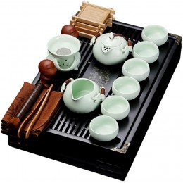 fanquare Chinesisches Keramik Kung Fu Tee Set mit Teetablett und Kleine Teewerkzeuge Porzellan Tee service Hellgrün - BJNZQ3M7