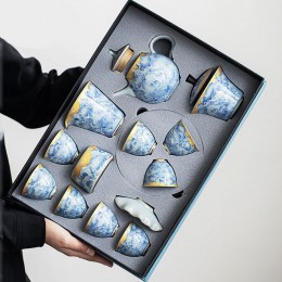 KISOARTWQ Tee Set teeservice teekanne mit stövchen teekanne gusseisen Japanisches blaues Keramik-Teeservice Kung-Fu-Teeservice handgefertigtes chinesisches Japanisches Vintagewhite-Porz - BZINQA66