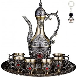 Vintage-Teekannen-Set mit türkischer Kaffeekanne Teetablett und Metallbechern Teeservice zum Servieren von Tee Kaffee Rotwein Weinschrank Dekoration Ornamente rot - BOTLW9VH