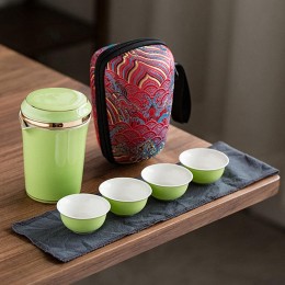 XiaoHeJD 5 Farben Chinesisches Porzellan Teeservice Tragbare Keramik-Teeflasche mit Tragbarem Bagtravel Kung Fu Teekanne Tee-Set Keramiktasse - BYMCPEV3