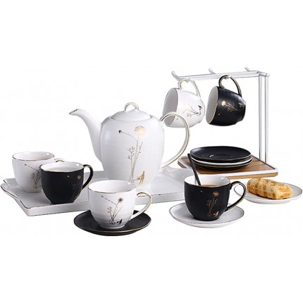 JIAQUAN-SHOP Tassen- und Untertassen-Sets Nordic Style Wohnzimmer Keramik Kaffeetasse Kreative Schwarzweiss-Frucht-Tee-Set-Tablett Becher-Set - BASMPA2B