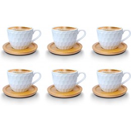 Kaffeetassen Espressotassen Cappuccinotassen mit untersetzer Holz Optik Porzellan 6 Tassen + 6 Untersetzer Weisse Kaffeetassen Set Espressotassen 100 ml Model 2 - BYGHGKMQ