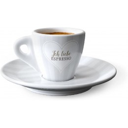 Design Espressotassen mit Unterteller einzeln | Italienische Espresso Cup Tasse modern 60 ml | Espresso- & Mokkatassen lustig mit Geschenkbox | Geschenkideen zu Weihnachten | Spruch Ich liebe Espresso - BSQCZHH6