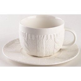 2er Set Cappuccino-Tassen mit Untertasse aus Porzellan weiß in schicker Strickoptik aus der Kollektion Pullover von TOGNANA. 370 ml. Volumen - BPBKEEMW