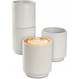 Cappuccino Tassen Keramik Weiß 4er Set Stapelbares Design Spülmaschinenfest Dickwandig 200ml - BIXENJ37