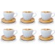 Kaffeetassen Espressotassen Cappuccinotassen mit untersetzer Holz Optik Porzellan 6 Tassen + 6 Untersetzer Weisse Kaffeetassen Set Kaffeetasse 200 ml Model 1 - BSWYV3JN