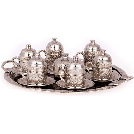 Kaffeetassen set mit deckel ,servier platte und Süssigkeitenteller Spezielle Kaffee Mokkatassen set Orientalische Kaffeetasse | 6 Person Silber - BAHRB7KN
