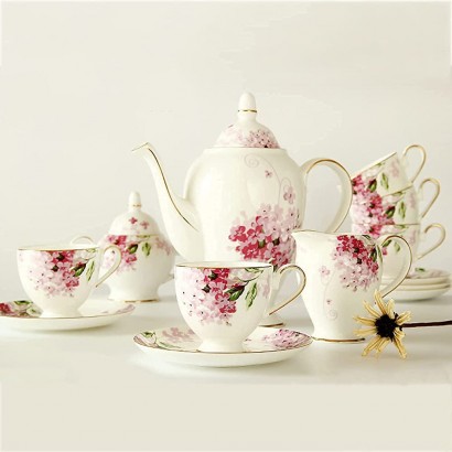 BNFD Hofstil 15-teiliges Porzellan-Teeservice Britische Vintage-Blumen-Tee-Kaffeetassen-Sets Teeservice für 6 Tassen und Untertassen Luxus-Geschirr aus feinem Porzellan - BXWNYKM9