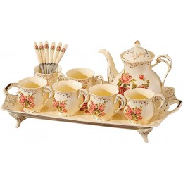 DHWWXDL 8-teiliges Teeservice aus Porzellan weißes Britisches Keramik-Teeservice für Erwachsene eine Teekanne EIN Set mit 6 Kaffeetassen und Löffeln mit Tablett - BDYXL2KK