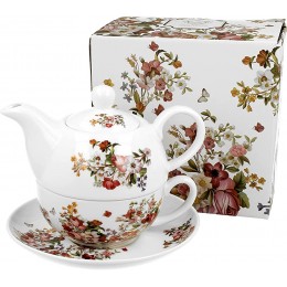 Duo Classic Kollektion Vintage Flowers White Tea for one Set 3-teilig in einem Geschenkkarton Tee Kanne mit Tasse Teeservice - BZFFJ33N