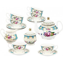 fanquare 21 Stück Blau Vintage Porzellan Tee Set Blumen Keramik Kaffeeservice Set Hochzeit Tee Service für Erwachsene - BJMGG4JQ