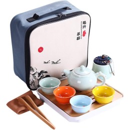 GaoYunQin Reise teeservice Chinesisch Japanisch Kung Fu Bunt Porzellan-Teeservice für Erwachsene Tragbar Keramik Tee Set mit Geschenktüte für Den Außenbereich Picknick Business Hotel - BICXXDK7