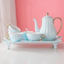 Porzellan Teeservice Kaffeetassen Set Modernes Teeservice für Erwachsene mit Teekanne mit Keramik Teekanne Tablett für Tee Kaffee Wasser ，Blaues Geschenk - BGOZJBKD