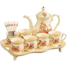 Porzellan-Teesets Weißes Britisches Keramik-Teeservice für Erwachsene eine Teekanne Set mit 6 Kaffeetassen und Löffeln mit Tablett - BSTMS599
