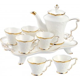 Tee-Set 8-teilig glasiertes Porzellan Kaffee- und Teeservice mit 6-teiligen Tassen und Kaffeetablett Goldrand europäischer Stil Nachmittagstee Trinkgeschirr Kaffee-Set Keramik-Teeservice - BUKBI1KH