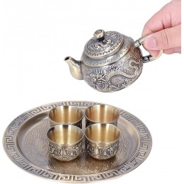Zinklegierung Asiatisches Teeservice 4 Tassen Chinesische Teekanne Tassenset mit 1 Teetablett Vintage Metall Teeservice Service für Teeliebhaber Frauen Männer - BYIDI1N8