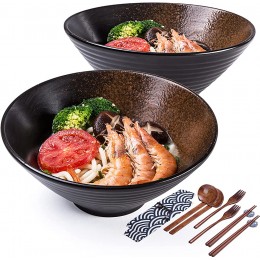 Porzellan-Suppenschüssel-Set 2 x 1500 ml 14-teiliges Set große Nudelschalen mit Löffel und Stäbchen für Udon Pasta Pho Soba Müsli und Salat japanischer Stil traditionell handgefertigt - BTVJPW94