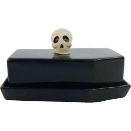 Boston Warehouse 78381 Coffin Shaped with Skull Handle Butterdose mit Deckel Keramik schwarz - B082BWFSR89