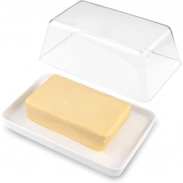 SLixuhay Butterdose Porzellan Butterschale mit Deckel aus Kunststoff Transparenter für 250g Butter Weiß - B09Y9BR55Y2