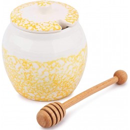 Chase Chic Honigtöpfe Keramik-Honigtopf 450ml 15.5oz mit Holzlöffel und Deckel für die Wohnküche von Honig und Sirup Porzellan-Honigbehälter zur Aufbewahrung gelb - B08R8FJTC32