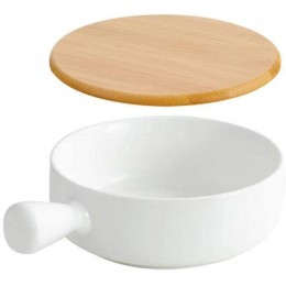 Suppenschüssel Schalen mit Griff Keramik Verbrühungsschutz mit Deckel aus Holz einfarbig Mikrowellenherd-Pink-650ML Weiß 650ML - B0B5V4P6K4S