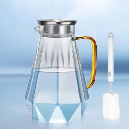 karaffe glas mit deckle 2.5L Wasserkaraffe Glaskaraffe mit Fruchteinsatz 2.5 Liter Wasserkrug im Diamant Design aus Hitzebeständigem Borosilikatglas Teekanne Glas für Kalte und Heiße Getränke A - B09WJXHYXDB