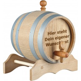 Holzfass 3 Liter mit Wunschgravur Fass für Wein Cognac Scotch Bourbon zum reifen von Wein Whisky Scotch mit Zapfhahn und Holzblock Geschenk für Papa Opa nachhaltig und robust - S