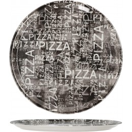 MamboCat 2er Set Pizzateller Black I Ø 33 cm groß I 2 Personen I Schwarze Teller mit weißer Schrift I Dekoriert I für Pizzen oder zum Anrichten I Porzellan I Servier-Platte - BHEFT3J1