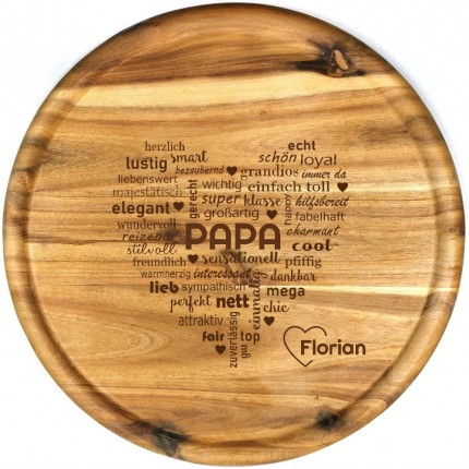 Pizzateller 32 cm mit Gravur Namen personalisiertes Holz Pizzabrett Geschenke für Papa Geschenkidee zum Geburtstag für Väter Akazienholz Herz Motiv P21 - BNXBUVEQ