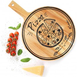 Sendez Pizzabrett mit Griff und Aufdruck aus Mangoholz 42x30cm Holzbrett Vesperbrett Käsebrett Wurstplatte Pizzateller - BAWWKKHD