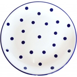 UNGARNIKAT Keramik Teller Dessertteller Frühstücksteller weiß mit handbemalten dunkelblauen Punkten 19 cm - BYQHNQW6